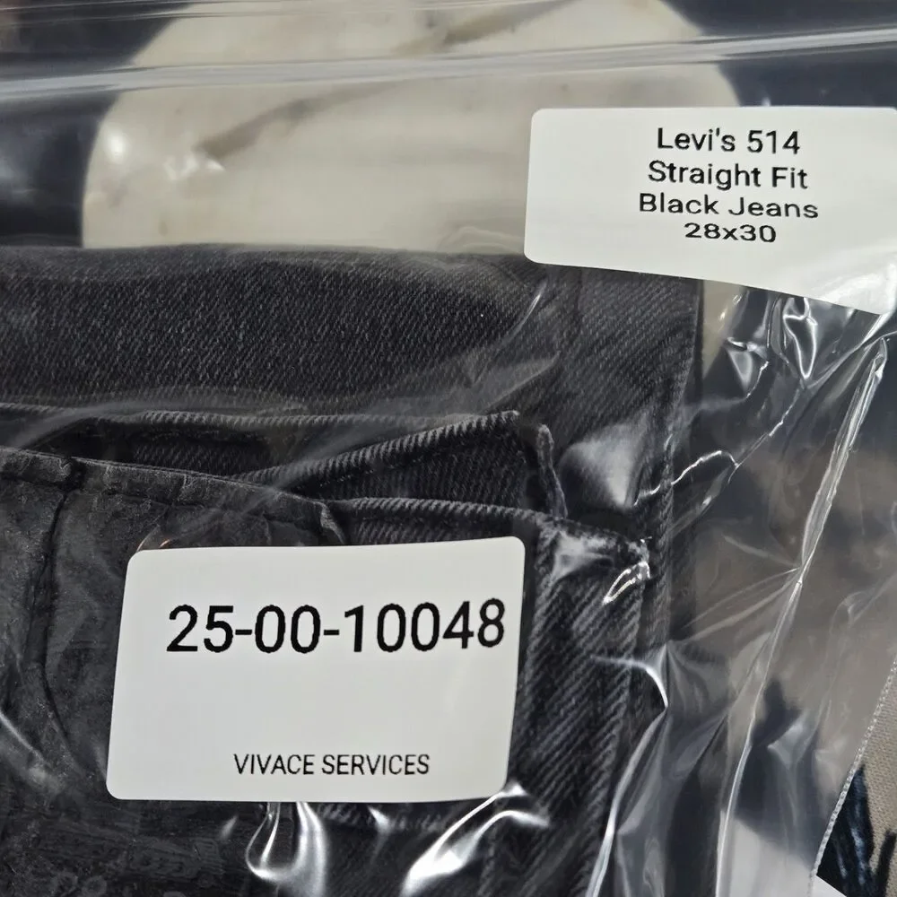 Levi's 514 Jeans Slim Straight Mens 28x30 Black Denim Classic Fit Pants